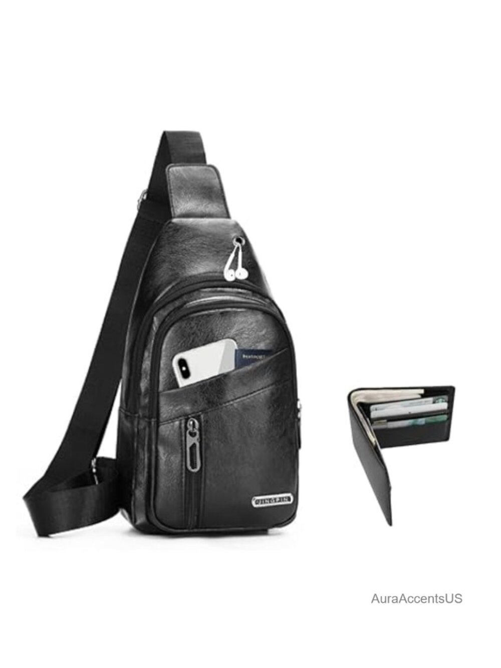 PU Leather Sling Bag Set Multi-Zipper Travel Crossbody Purse